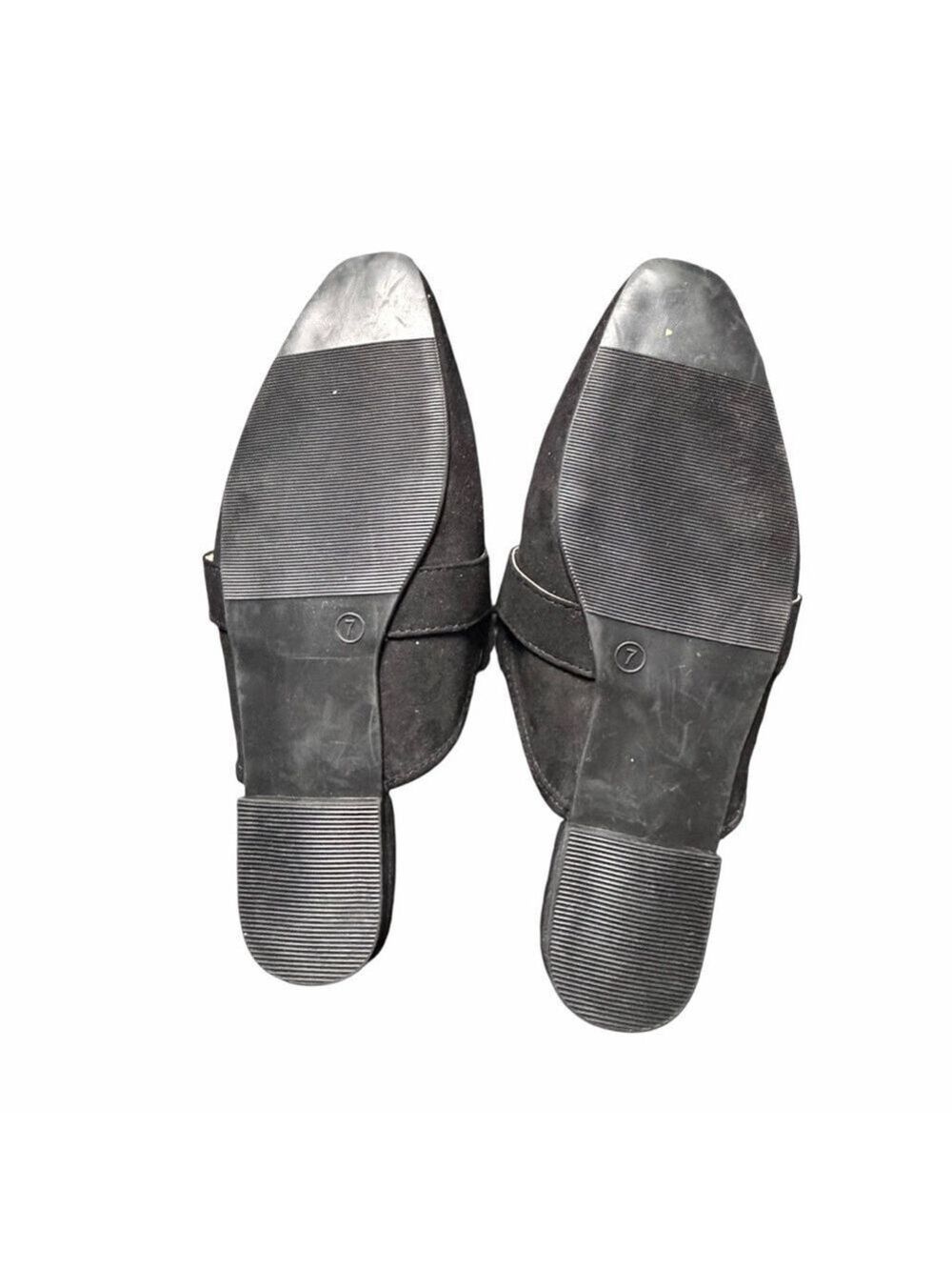 Lily Morgan Black Faux Suede Mules Slides with Tortoise Buckle Size 7 - Picture 2 of 3